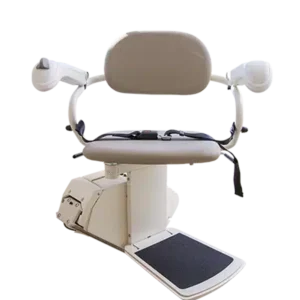 Harmar Pinnacle Stair Lift installed on a staircase, showing a compact and smooth operation for enhanced home mobility.