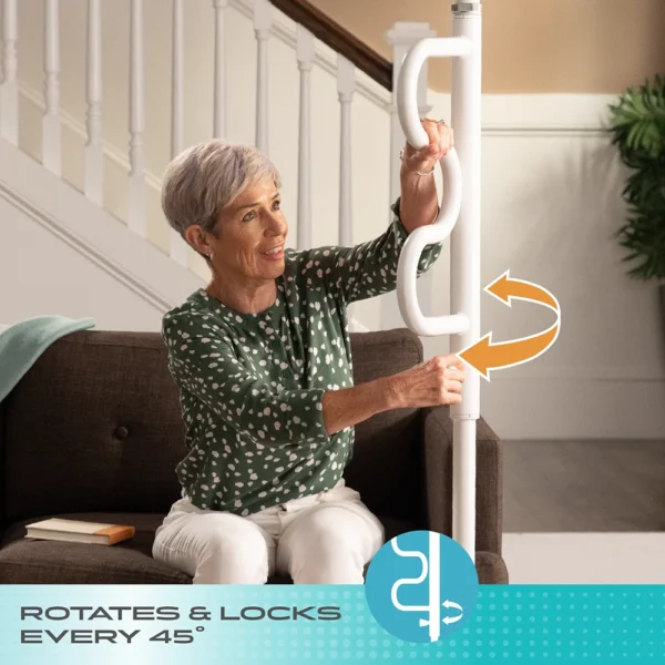 Security Pole & Curve Grab Bar in a home setting, featuring an ergonomic curved grab bar and a tension-mounted, space-saving design.
