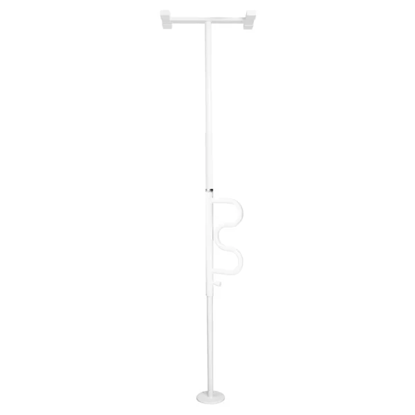 Security Pole & Curve Grab Bar in a home setting, featuring an ergonomic curved grab bar and a tension-mounted, space-saving design.