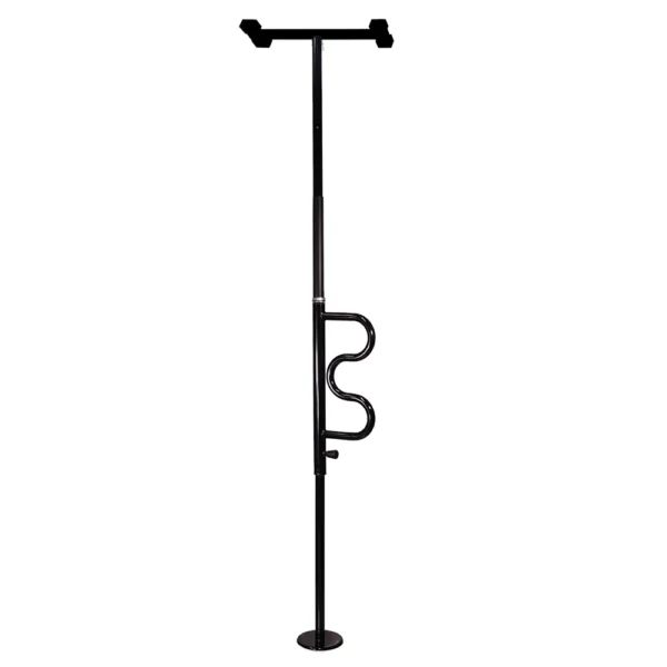 Security Pole & Curve Grab Bar in a home setting, featuring an ergonomic curved grab bar and a tension-mounted, space-saving design.