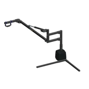 Harmar AL815CC hoist lift in the bed of a crew cab truck, showcasing powered lifting and rotation for easy loading of mobility devices.