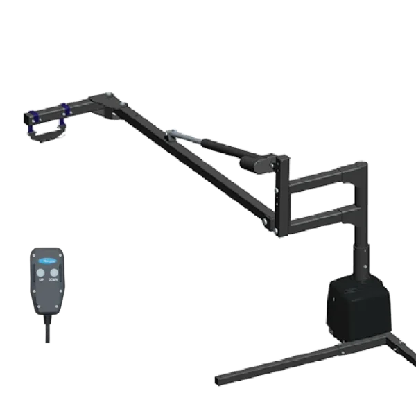 Harmar AL825 Pickup 225 Speed Hoist Lift in a truck bed, showcasing high-speed, heavy-duty lifting and rotation for manual and powered wheelchairs and scooters.