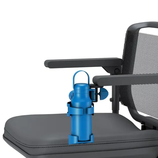 Armrest Accessory Mount attached to WHILL Model Ri armrest, compatible with holders for smartphones and cups.