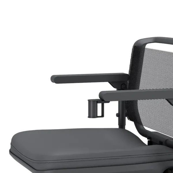 Armrest Accessory Mount attached to WHILL Model Ri armrest, compatible with holders for smartphones and cups.