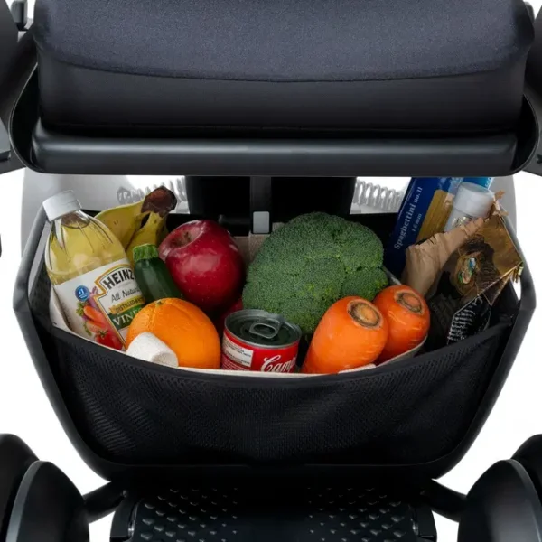 WHILL Model C2 Storage Basket, securely attached, providing extra storage for personal belongings.