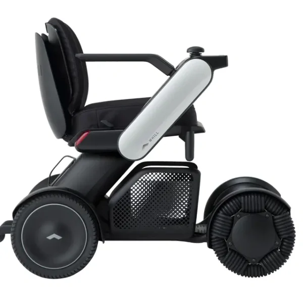 WHILL Model C2 Storage Basket, securely attached, providing extra storage for personal belongings.