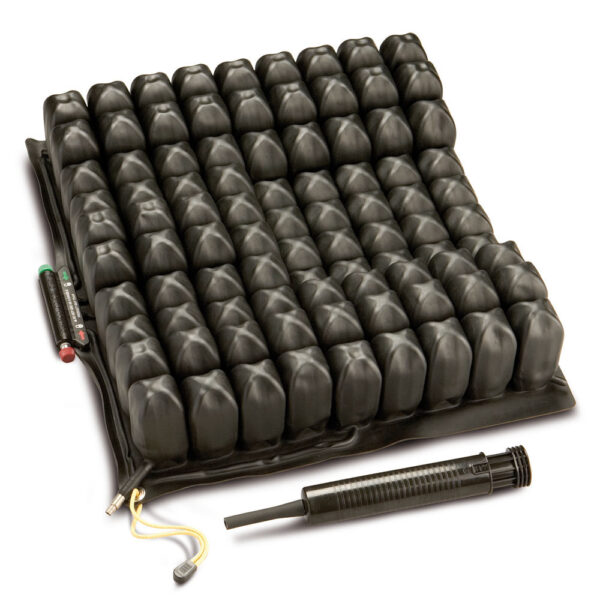 ROHO Contour Select Cushion with air cells for pressure relief, contoured design for stability, and adjustable comfort ideal for long-term use.