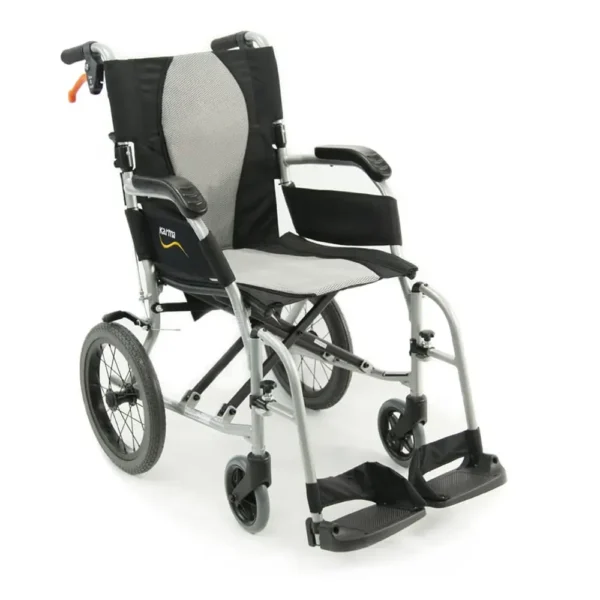 Ultra-lightweight Karman Ergo Flight Wheelchair with ergonomic S-shaped seat and foldable aluminum frame for easy transport.