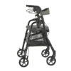 Essentials-rollator-3-1 Essentials Rollator with padded seat, backrest, 6” swivel wheels, cup holder, and cane holder, designed for portability and convenience.
