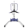 Hoyer Advance Patient Lift with lightweight aluminum frame, swan neck-style legs, and foldable design, shown navigating around a wheelchair.