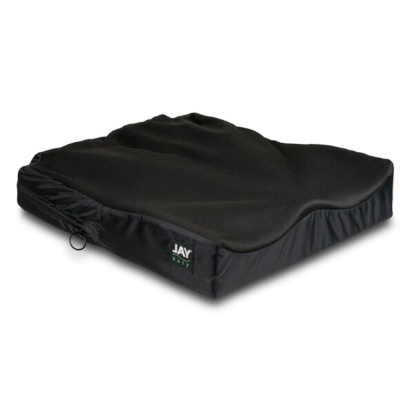JAY Easy wheelchair cushion with contoured foam base and JAY Flow® fluid tripad for skin protection and pressure relief.