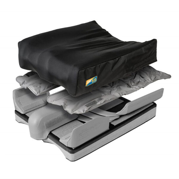 JAY GS Cushion with durable foam base, fluid insert, and built-in adjustability for pediatric wheelchair users.