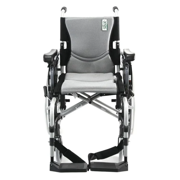 Karman Ergonomic S-305Q Wheelchair with lightweight aluminum frame, ergonomic S-shaped seat, and adjustable armrests for daily mobility.
