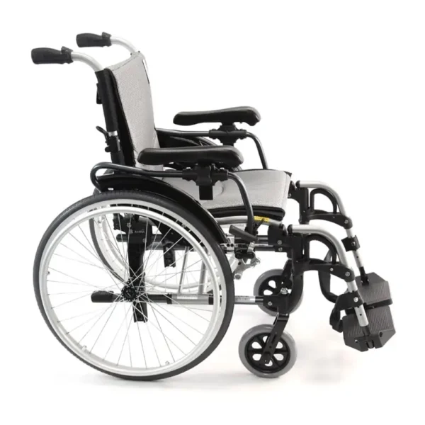 Karman Ergonomic S-305Q Wheelchair with lightweight aluminum frame, ergonomic S-shaped seat, and adjustable armrests for daily mobility.