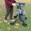 Triumph Maverick Rollator with a lightweight frame, ergonomic handles, and built-in seat, designed for easy mobility and comfortable rest.