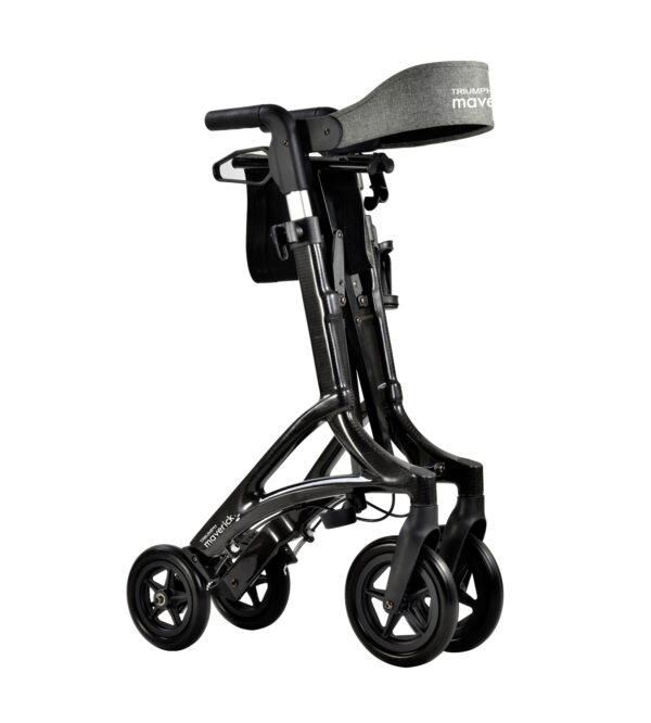Triumph Maverick Rollator with a lightweight frame, ergonomic handles, and built-in seat, designed for easy mobility and comfortable rest.