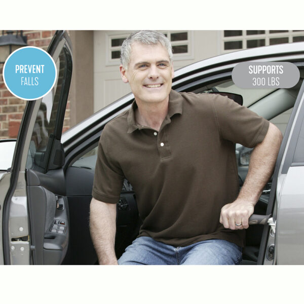Ergonomic Metro Car Handle Plus with built-in LED flashlight, designed for easy car entry and exit support.