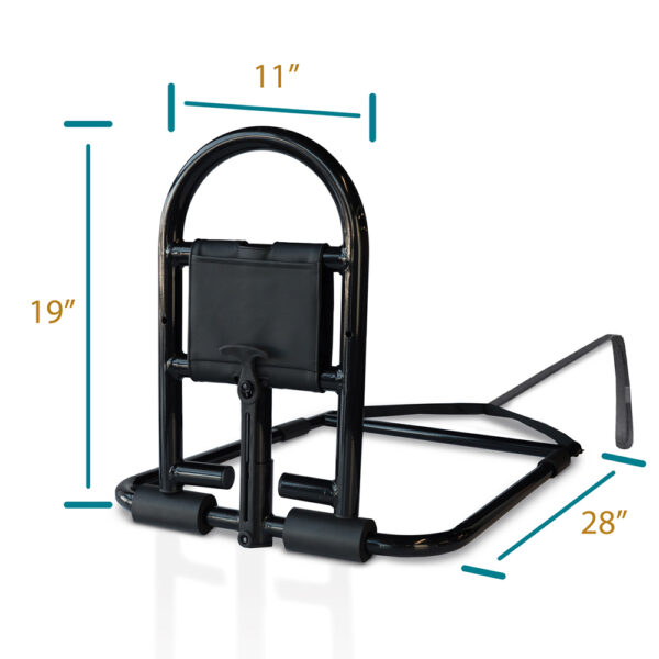 Stander Prime Safety Bed Handle attached to a bed, providing secure, compact support for safe bed transitions.