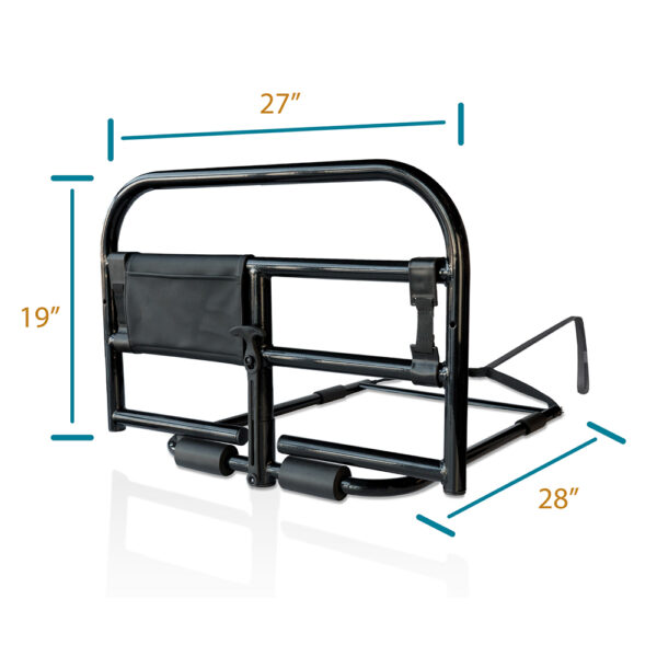 Stander Prime Safety Bed Rail with pivoting design, installed on a bed for extended bedside protection and easy access.