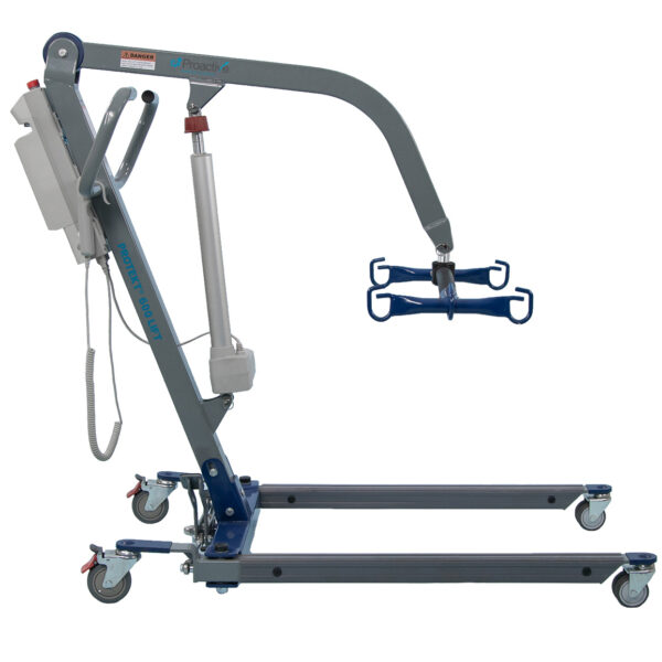 Protekt Power Patient Lifts with ergonomic foot-pedal base adjustment and 6-point spreader bar for secure patient handling.