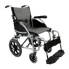 Lightweight S-Ergo 115 Transport Wheelchair with S-shaped ergonomic seat, foldable aluminum frame, and anti-bacterial upholstery.