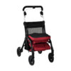 Shopping-Rollator-2 Essentials Shopping Rollator with large storage bag, padded seat, rear basket, and front swivel wheel, designed for lightweight, easy mobility.