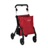 Shopping-Rollator-3 Essentials Shopping Rollator with large storage bag, padded seat, rear basket, and front swivel wheel, designed for lightweight, easy mobility.