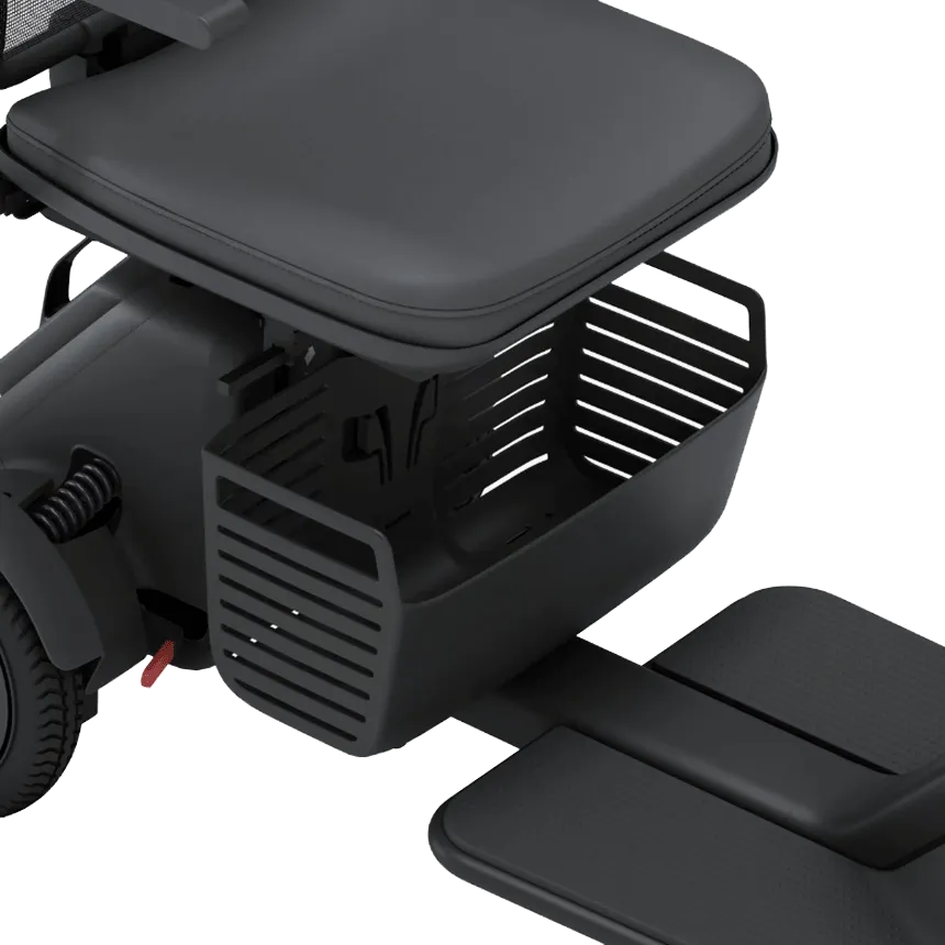 Spare Underseat Storage Basket attached to WHILL Model Ri, providing convenient extra storage.