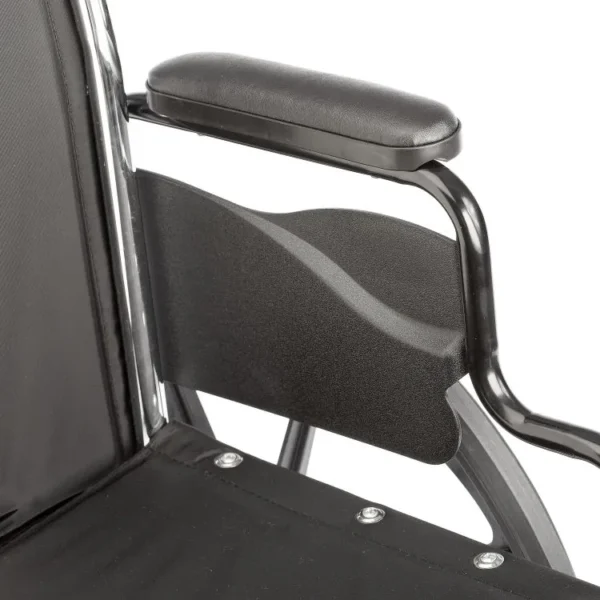 Invacare Tracer SX5 wheelchair with carbon steel frame, padded flip-back armrests, and dual-axle for adjustable hemi-height.