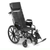 Invacare Tracer SX5 Recliner Wheelchair with reclining backrest, carbon steel frame, padded flip-back armrests, and smooth-rolling wheels.