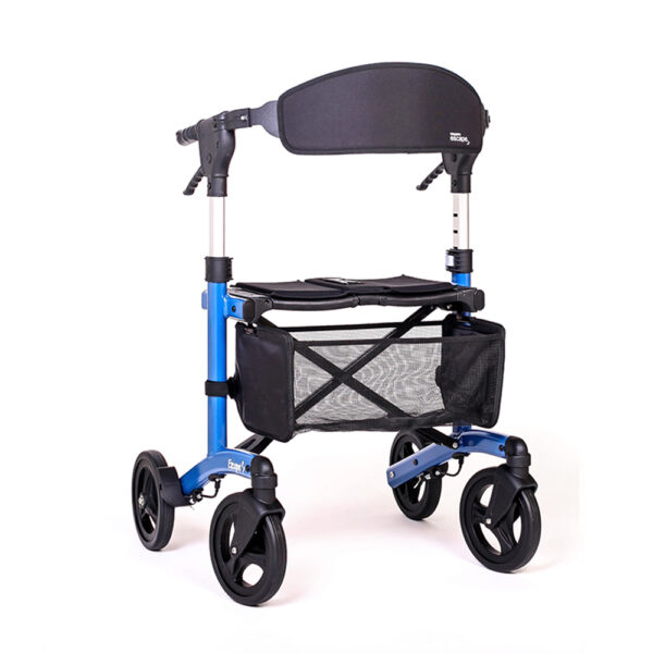 Triumph Escape Rollator with a compact foldable design, shown with adjustable handles and seat, offering convenient mobility support.