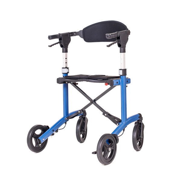 Triumph Escape Rollator with a compact foldable design, shown with adjustable handles and seat, offering convenient mobility support.