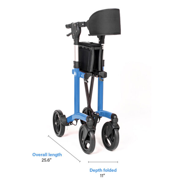 Triumph Escape Rollator with a compact foldable design, shown with adjustable handles and seat, offering convenient mobility support.