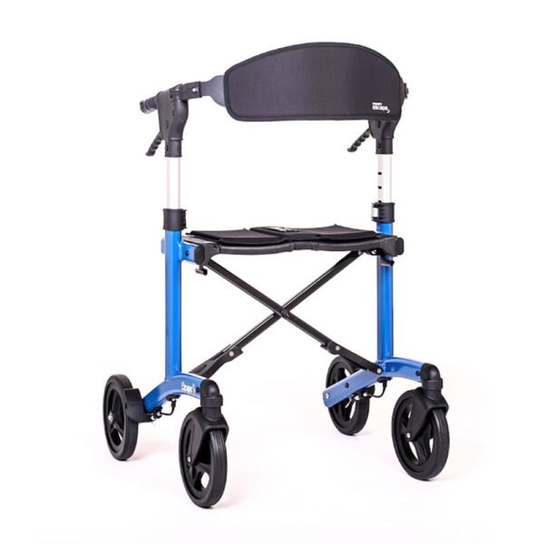 Triumph Escape Rollator with a compact foldable design, shown with adjustable handles and seat, offering convenient mobility support.
