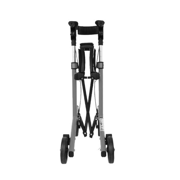 Triumph Mini Rollator with a compact, foldable design, 20” seat height, ergonomic handles, and lightweight frame for easy transport and storage.