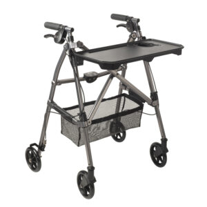Wonder Indoor Rollator with a removable tray, soft-grip handles, and slim design for safe, stable mobility within the home.