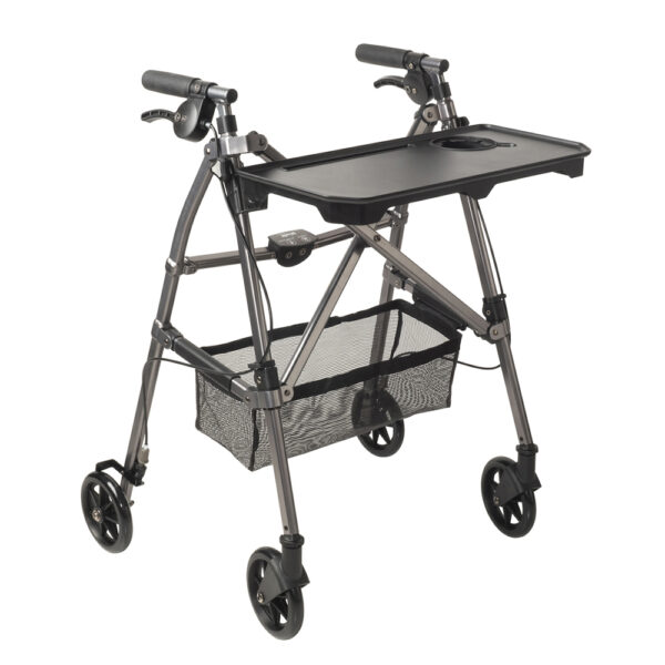 Wonder Indoor Rollator with a removable tray, soft-grip handles, and slim design for safe, stable mobility within the home.
