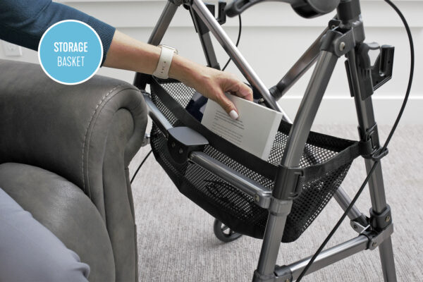 Wonder Indoor Rollator with a removable tray, soft-grip handles, and slim design for safe, stable mobility within the home.