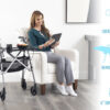 Wonder Indoor Rollator with a removable tray, soft-grip handles, and slim design for safe, stable mobility within the home.