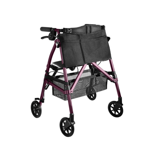 Wonder Rollator Plus with padded seat, large wheels, and storage basket for reliable mobility and stability.
