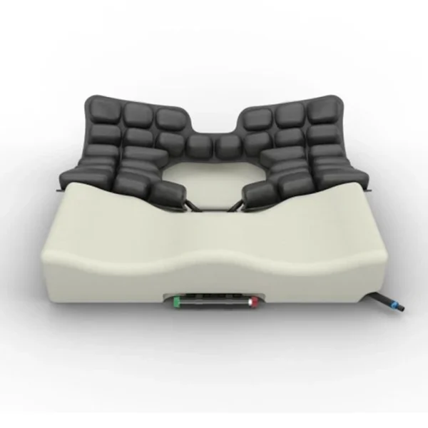 ROHO Hybrid Select Cushion with a combination of air-cell overlay and foam base for advanced stability, pressure relief, and skin protection.