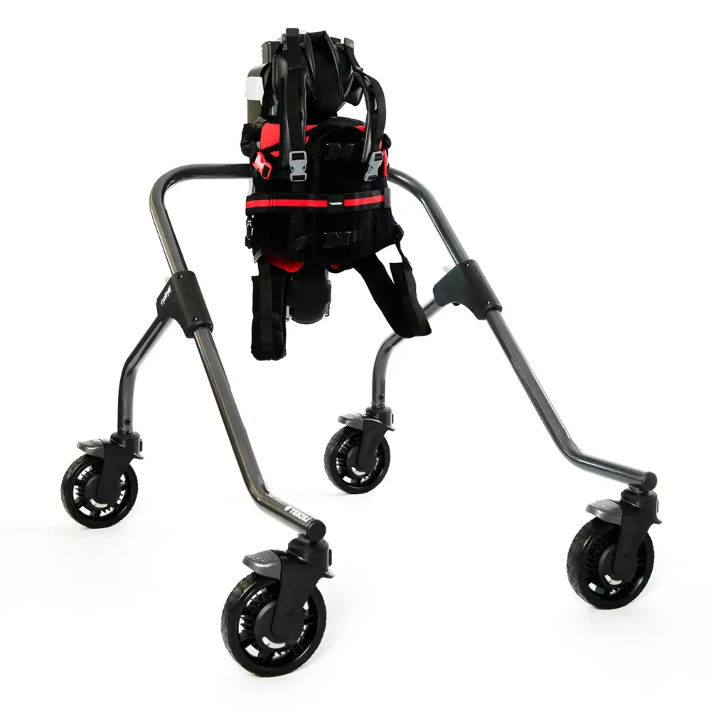 MyWay+ Gait Trainer Standard with a lightweight frame, dynamic trunk and pelvic support, and child-friendly colors.