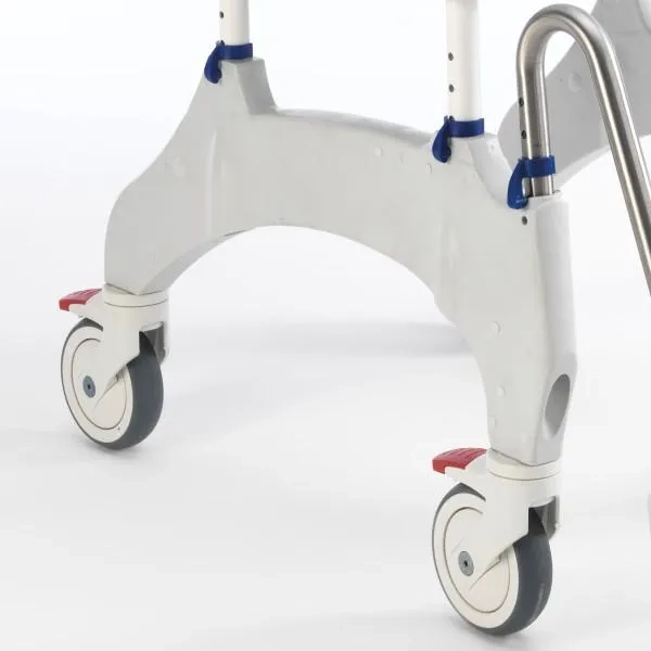 Aquatec Ocean Ergo Shower Commode with ergonomic seat, adjustable armrests and footrests, and compact design for independence and comfort.