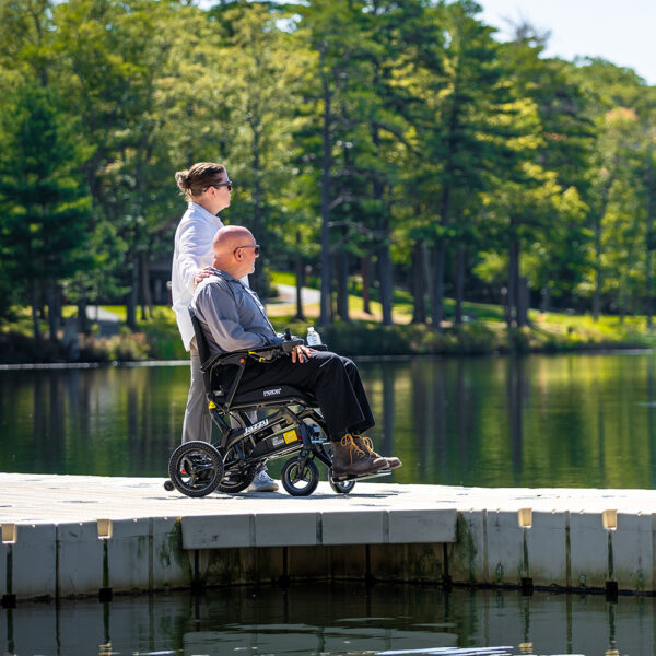 Jazzy Ultra Light Power Chair with an all-carbon fiber frame, ultra-lightweight design, and quick-folding capability for travel-friendly mobility.