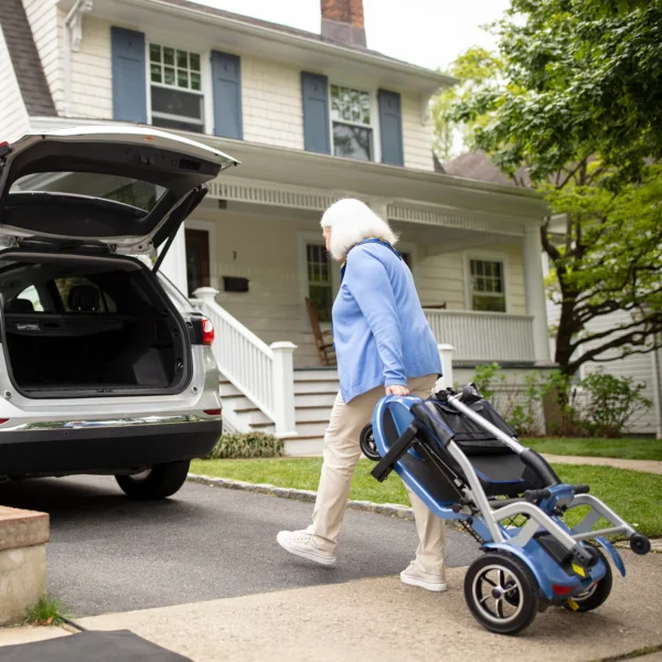 Journey So Lite® Folding Power Scooter with lightweight design, ESC anti-tip control, and travel-ready features, including FAA compliance and easy portability.