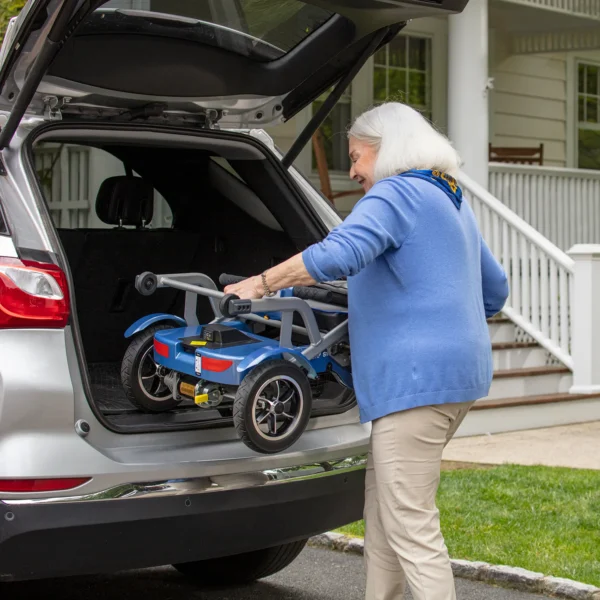 Journey So Lite® Folding Power Scooter with lightweight design, ESC anti-tip control, and travel-ready features, including FAA compliance and easy portability.