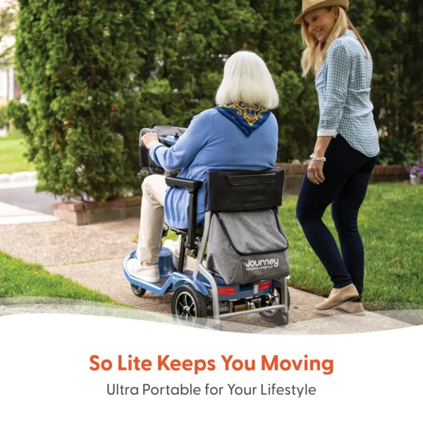 Journey So Lite® Folding Power Scooter with lightweight design, ESC anti-tip control, and travel-ready features, including FAA compliance and easy portability.