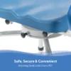 Journey SoftSecure Rotating Shower Chair with padded 360° swivel seat, rustproof aluminum frame, height-adjustable legs, and flip-back armrests for safe showering.