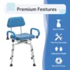 Journey SoftSecure Rotating Shower Chair with padded 360° swivel seat, rustproof aluminum frame, height-adjustable legs, and flip-back armrests for safe showering.