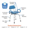 Journey SoftSecure Rotating Shower Chair with padded 360° swivel seat, rustproof aluminum frame, height-adjustable legs, and flip-back armrests for safe showering.